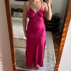 Victoria's Secret Silk Fuchsia Chemise Maxi Dress Y2K
